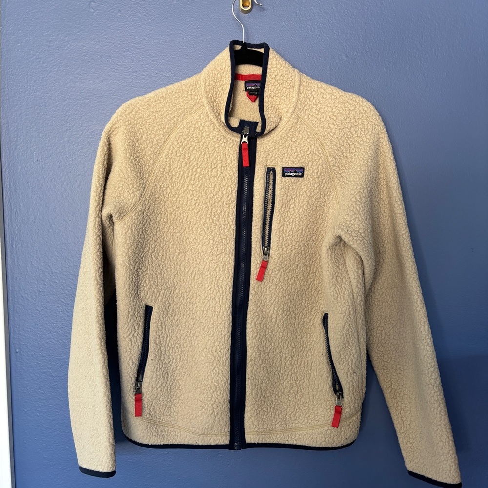 Patagonia Cream and Red Fleece Jacket